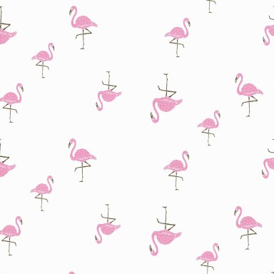 Geschenkpapier vorne weiß mit Flamingos, hinten uni Weiß auf geripptes starkes Papier.
 